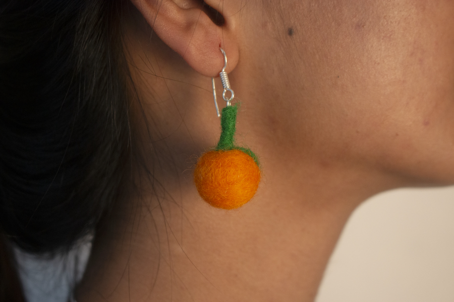 orange felt earring
